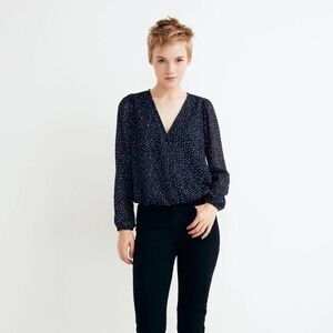 Madewell Confetti Dot Dark Nightfall Lyric Wrap Top in Sugar Dot Size XXS